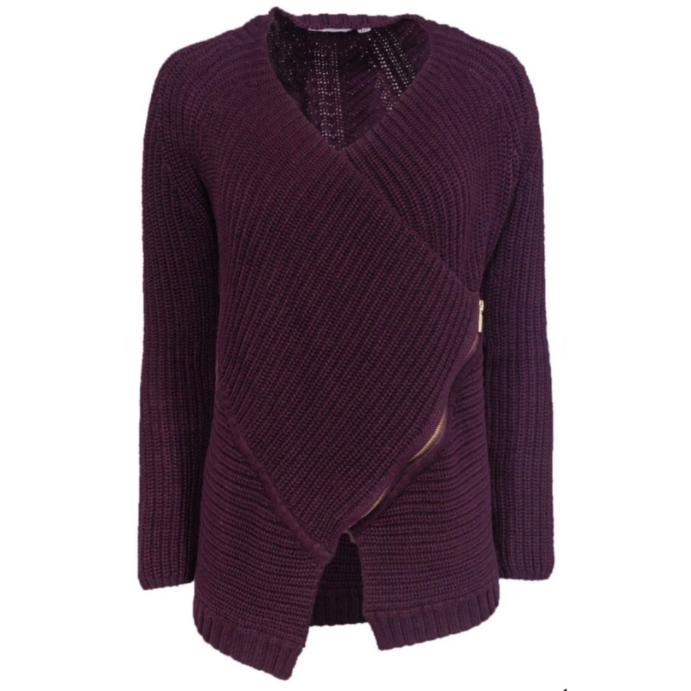 525 America Plum Purple Thick Knit Sweater with Asymmetrical Zipper Size Small